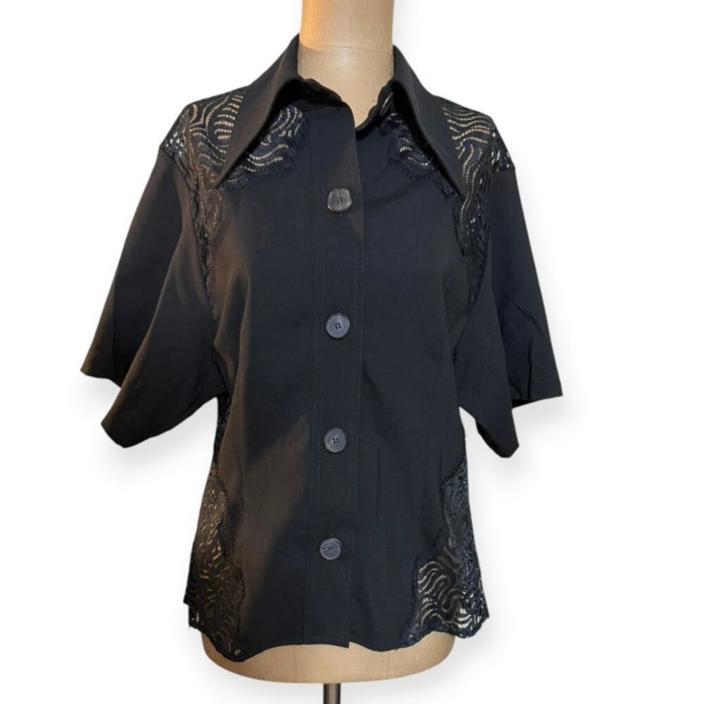 Beaufille Blouse Collared Neckline Button Front Lace Detail NWT size 6